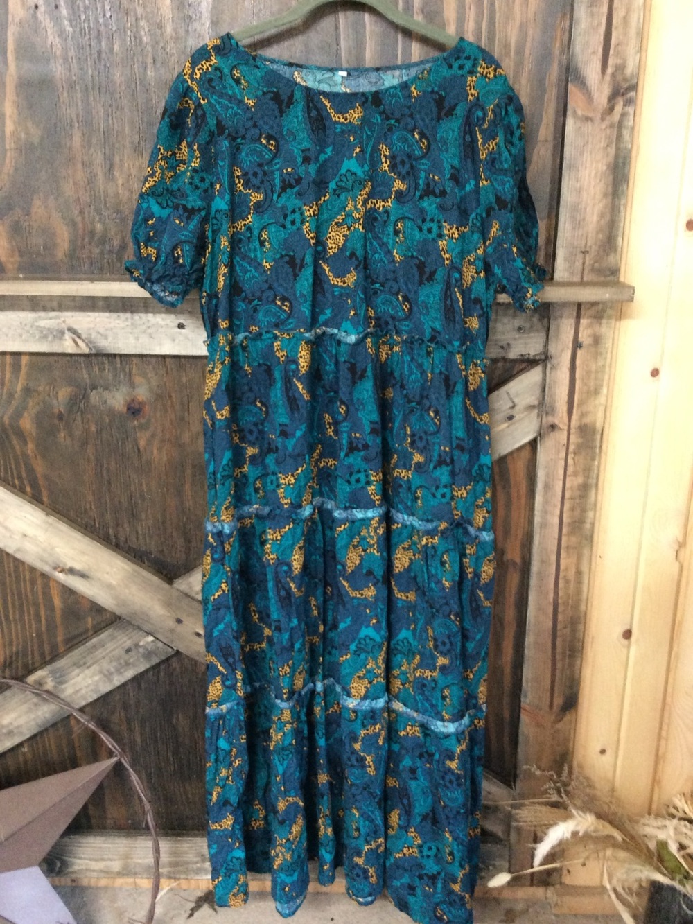 Boho Teal Paisley Tiered Maxi Dress - Teal
